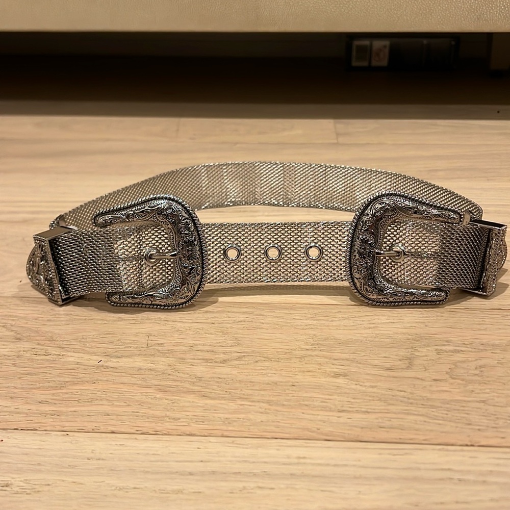 Below The Belt 100% metal “Bri Bri” western inspired double buckle waist belt XS